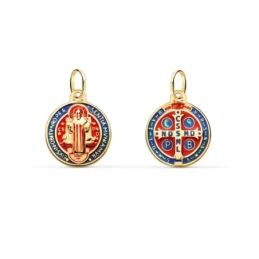 San Benito Medalla Oro 18k 14 mm. esmaltado color azul combinado rojo