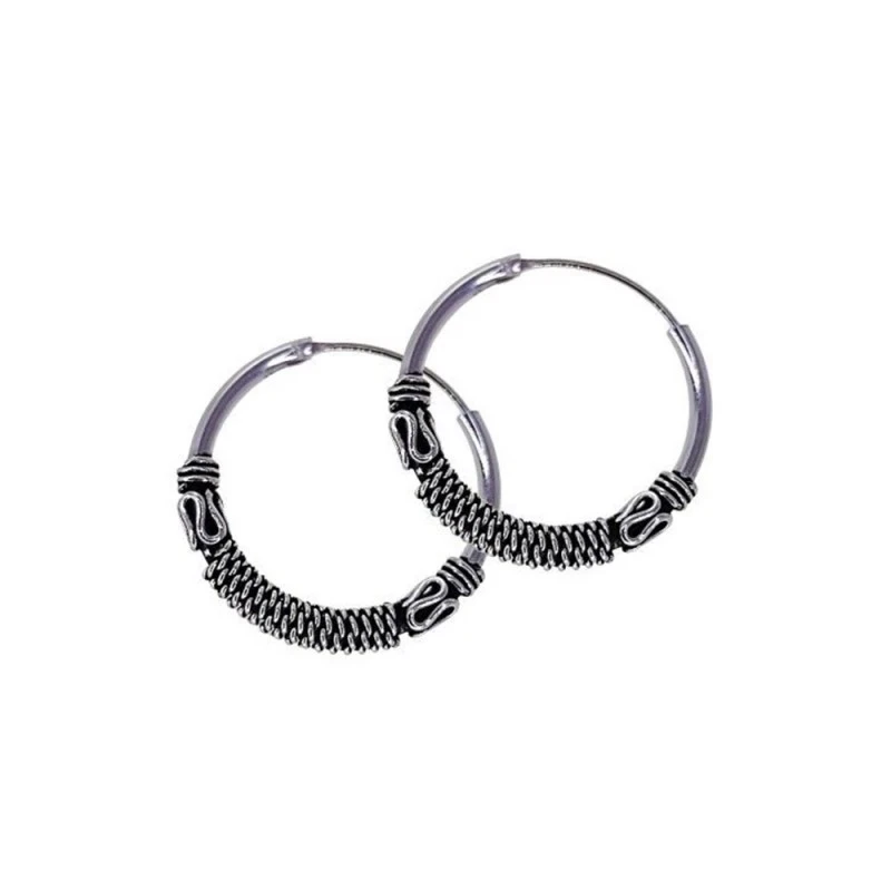 Aros Bali Pendientes Plata Ley 925m mujer 20 mm. oxidados detalles tr