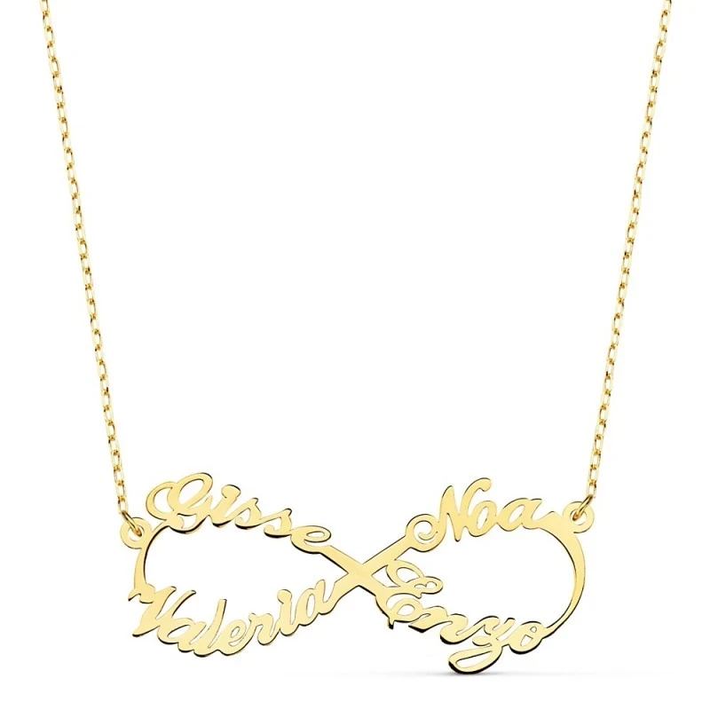 Colgante gargantilla oro 18k infinito 35mm. 4 nombres personalizables cadena 44cm. mujer