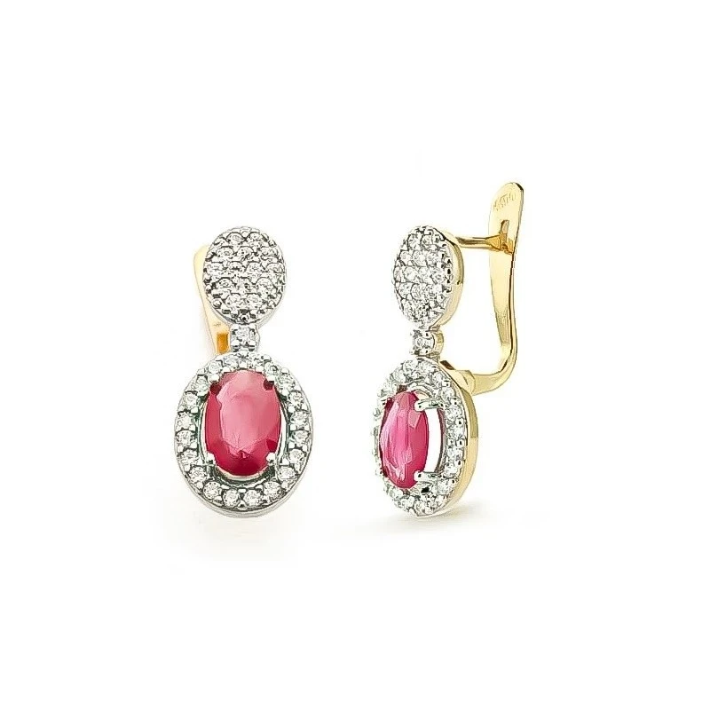 Pendientes en Oro Bicolor de 9k con rubí fino de 0.96ct. par con circ