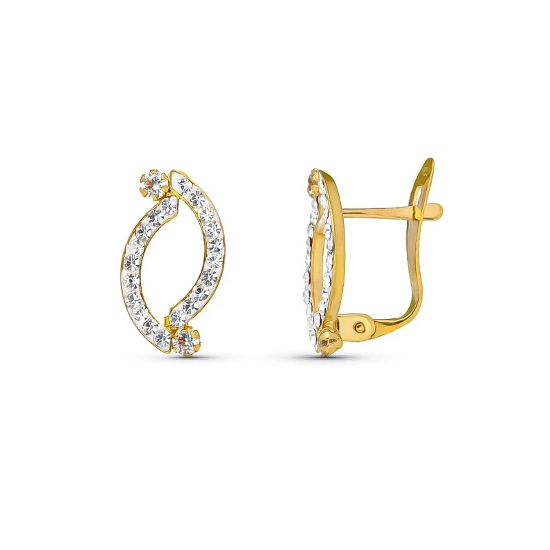 Pendientes en Oro Bicolor 9k de13 mm. dos bandas con circonitas