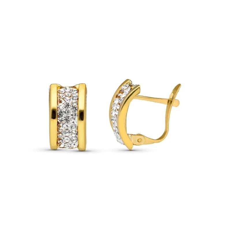 Pendientes en Oro de 9k con 12 mm. y tres bandas lisas estrechas comb