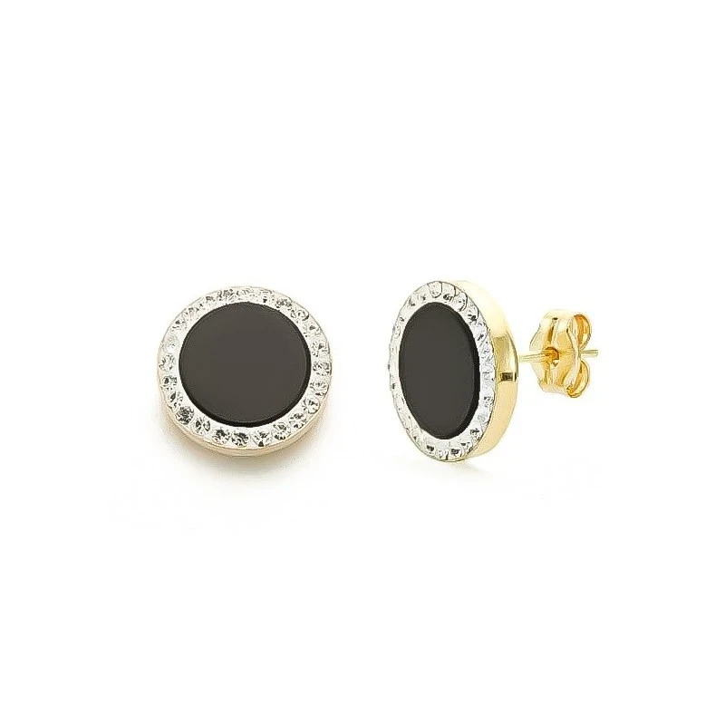 Pendientes Oro Bicolor de 9k con 11 mm. redondos circonitas con piedr