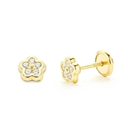 Pendientes en Oro de 9k con forma de flor de 5 mm. con circonitas
