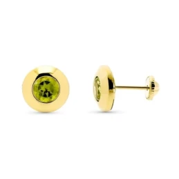 Pendientes en Oro de 9k con 7 mm. y piedra olivina natural de 5 mm. c