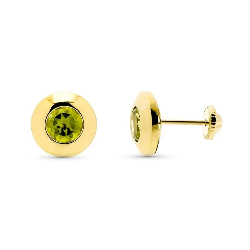 Pendientes en Oro de 9k con 7 mm. y piedra olivina natural de 5 mm. c