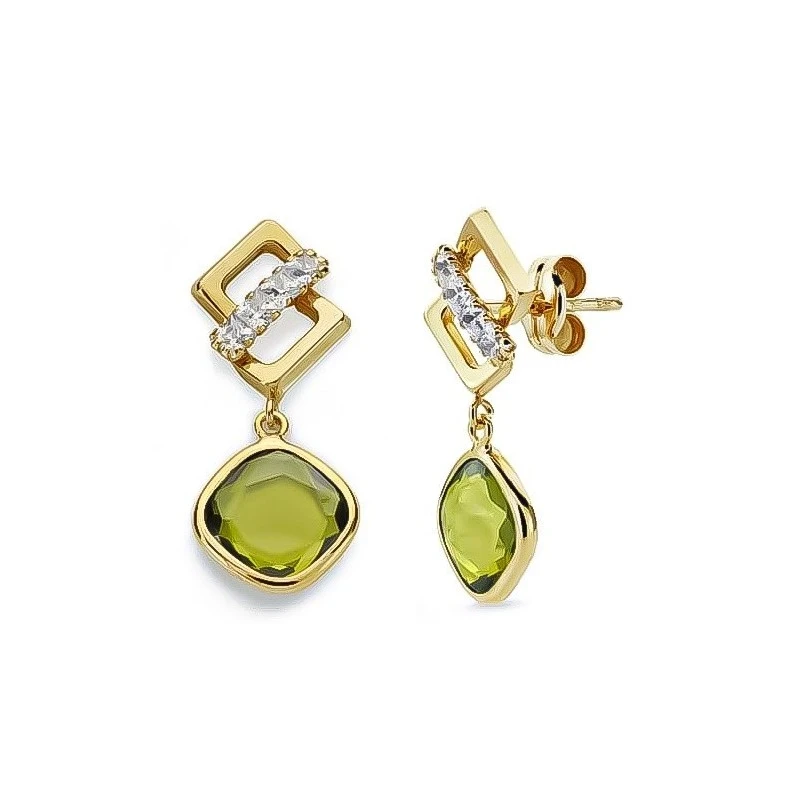 Pendientes en Oro 9k de 23 mm. formas caladas con circonitas piedra v