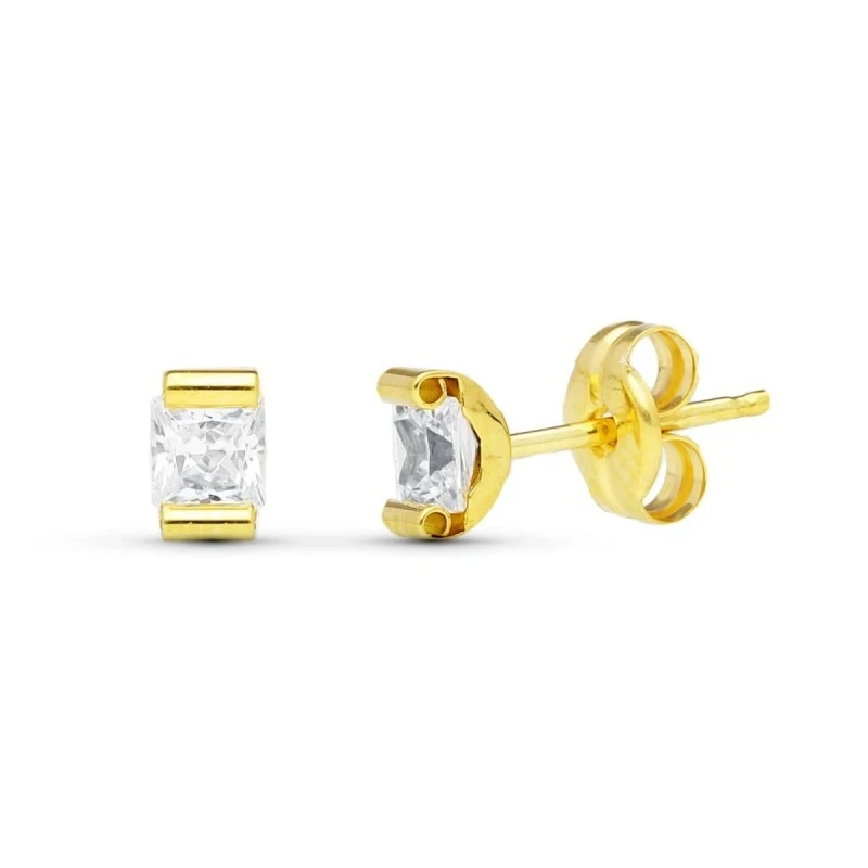 Pendientes Oro de 9k garra curva de 4 mm. y circonita en el centro