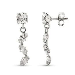 Pendientes Largos en Oro Blanco de 9k con 20 mm. y circonitas