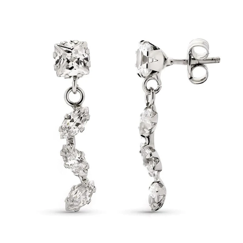 Pendientes Largos en Oro Blanco de 9k con 20 mm. y circonitas