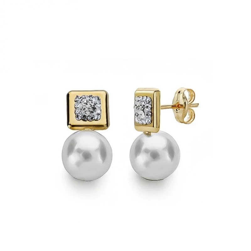 Pendientes Oro 9k de 14 mm. con perla no naturals de 7.5 mm. combinad