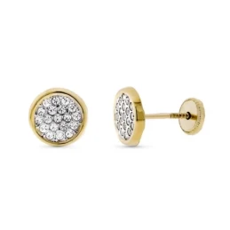 Pendientes Oro Bicolor 9k de 8 mm. redondos con circonitas en el cent