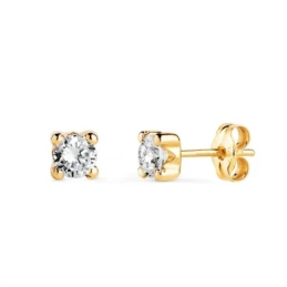 Pendientes Oro 9k de 4.5 mm. garras con circonita redonda de 4 mm.