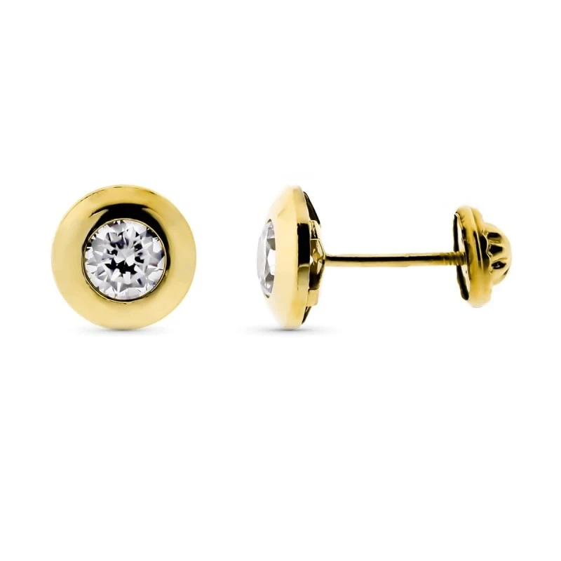 Pendientes Oro 9k redondo de 7 mm. con circonita en el centro de 4 mm