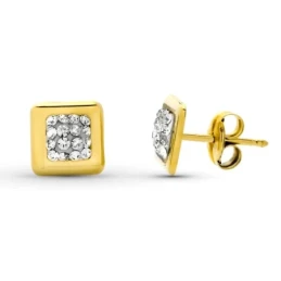 Pendientes Oro Bicolor 9k cuadrados de 6.5 mm. con circonitas en el c