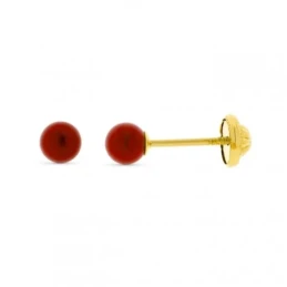 Pendientes en Oro de 9k con piedra coral redonda de 4 mm.