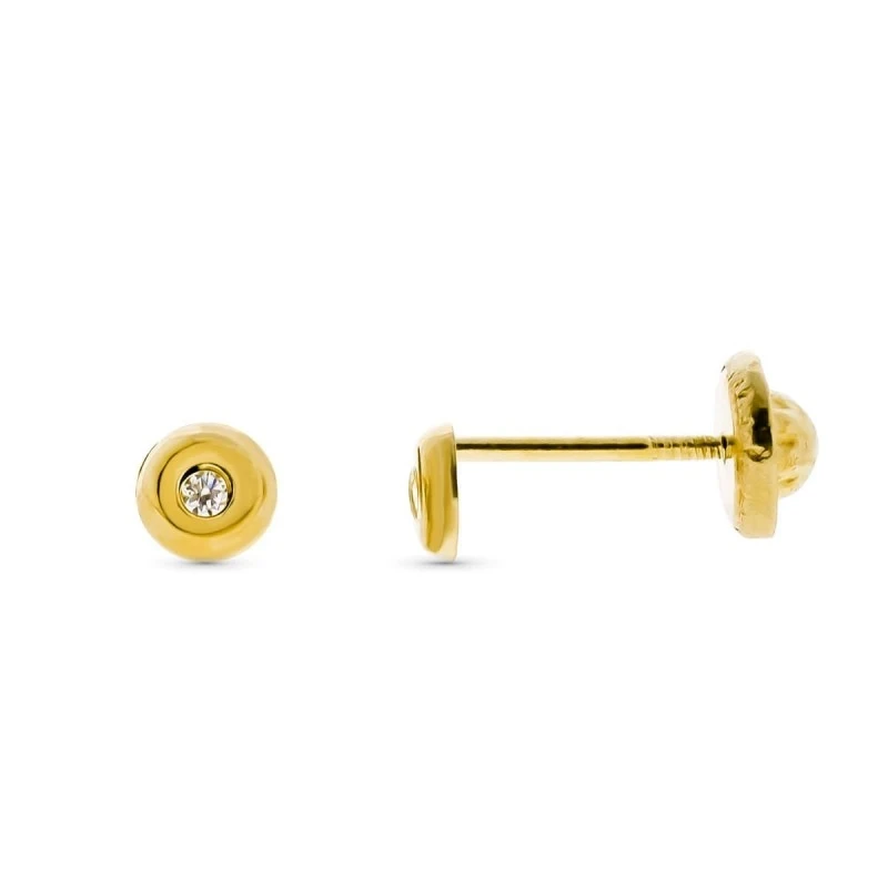 Pendientes Oro 9k redondos de 3 mm. con circonita en el centro