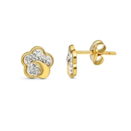 Pendientes Oro de 9k con forma de flor 8 mm. lisa con circonitas