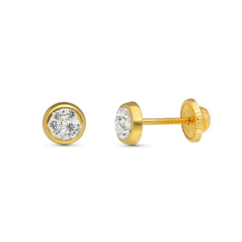 Pendientes Oro de 9k redondos de 5 mm. con circonita