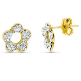 Pendientes en Oro de 9k flor de 9 mm. calada con circonitas