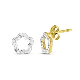 Pendientes Oro Bicolor 9k con forma de flor 7 mm. calada con circonit