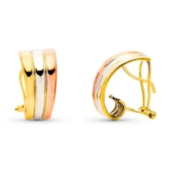 Pendientes en Oro Tricolor de 9k con 18 mm. y tres bandas lisas