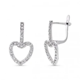 Pendientes Oro Blanco 9k de 20 mm. corazón calado con barra vertical