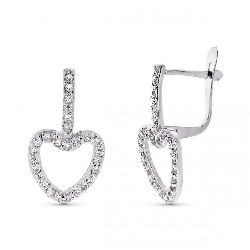 Pendientes Oro Blanco 9k de 20 mm. corazón calado con barra vertical
