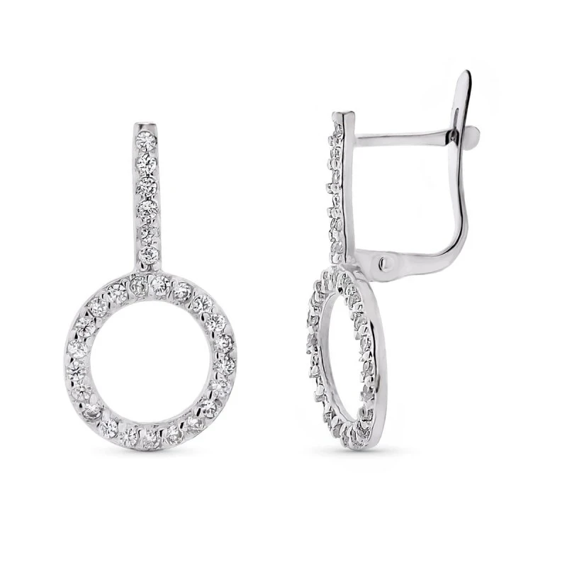 Pendientes Oro Blanco 9k de 20 mm. círculo calado con barra vertical