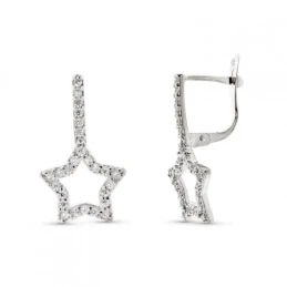 Pendientes Oro Blanco 9k de 20 mm. estrella calada con barra vertical