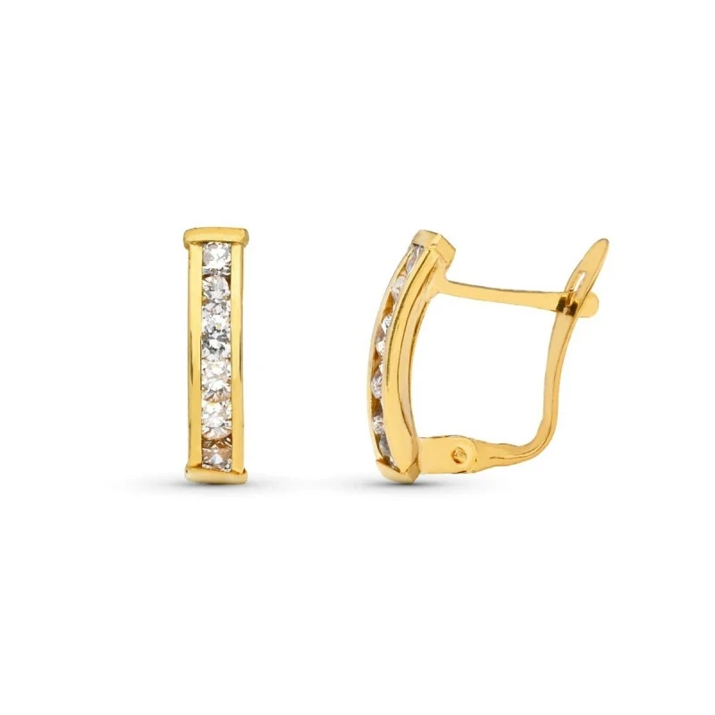 Pendientes Oro 9k barra vertical de 14 mm. con circonitas carril