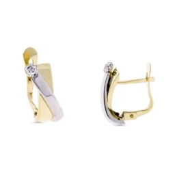 Pendientes Oro Bicolor 9k de 14 mm. bandas cruzadas lisa con detalle