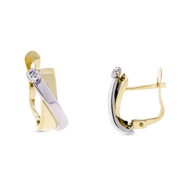 Pendientes Oro Bicolor 9k de 14 mm. bandas cruzadas lisa con detalle