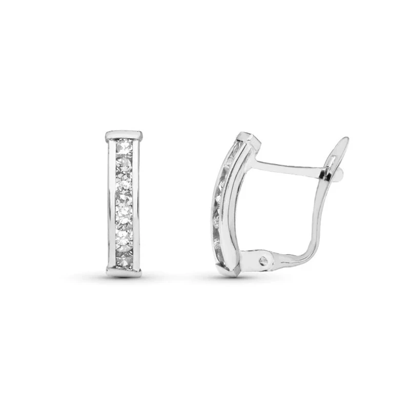 Pendientes Oro Blanco 9k barra vertical de 14 mm. con circonitas carr