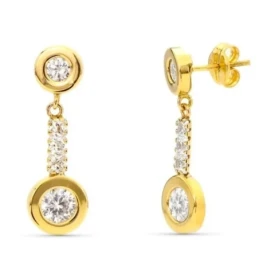 Pendientes Largos Oro de 9k dos cuerpos 22 mm. con circonitas