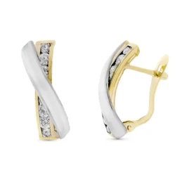 Pendientes en Oro 9k de 18 mm. dos bandas cruzadas circonitas