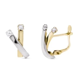 Pendientes en Oro Bicolor 9k de 13 mm. dos bandas lisas combinadas co
