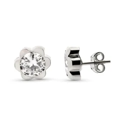 Pendientes en Oro Blanco de 9k forma de flor de 6 mm. con circonita e