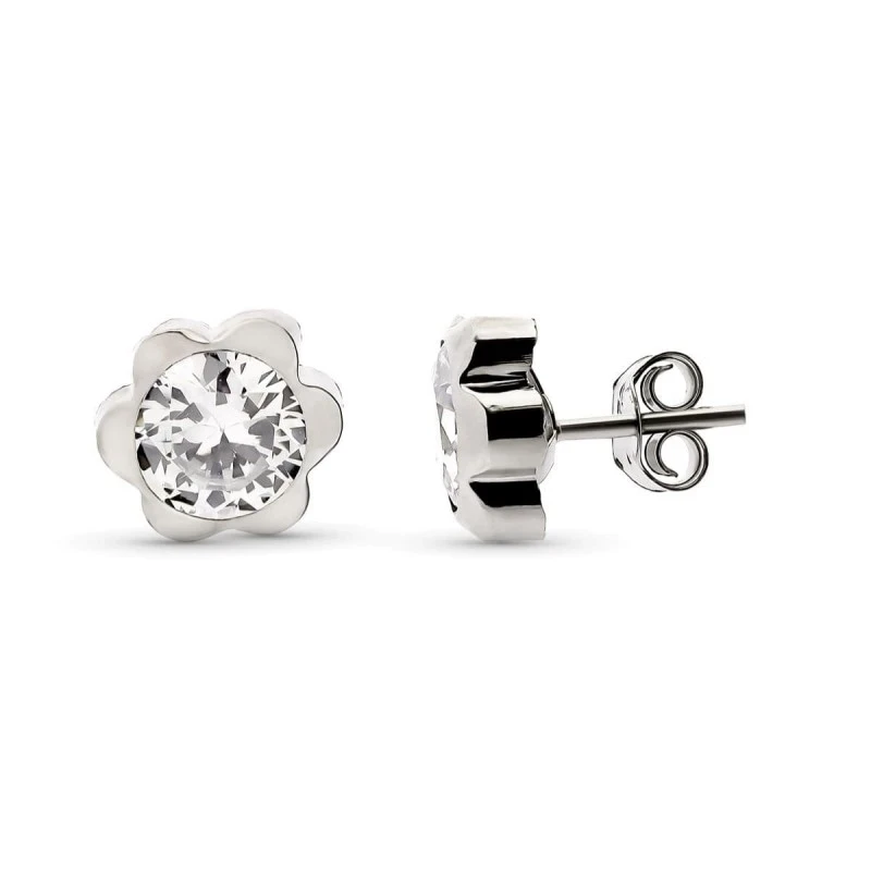 Pendientes en Oro Blanco de 9k forma de flor de 6 mm. con circonita e