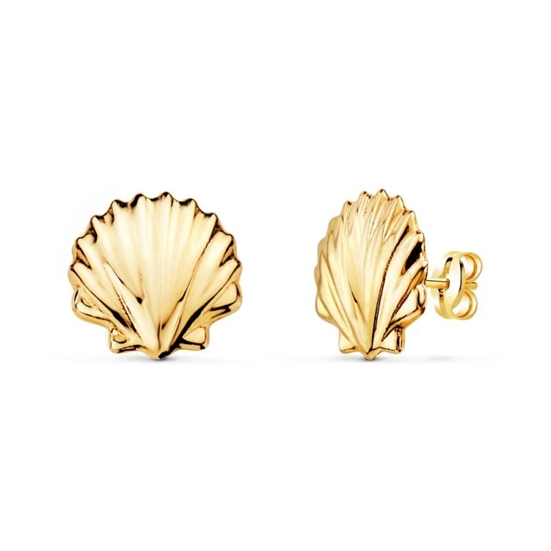 Pendientes en Oro de 9k con forma de concha de 8 mm. con detalle