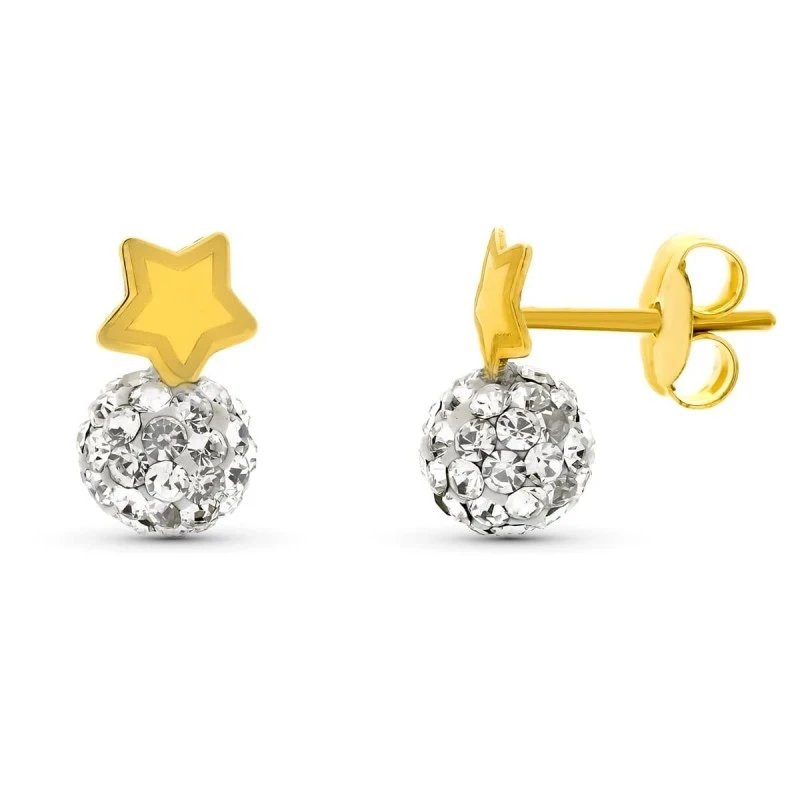 Pendientes Oro 9k de 10 mm. con bola de circonitas de 5 mm. y detalle