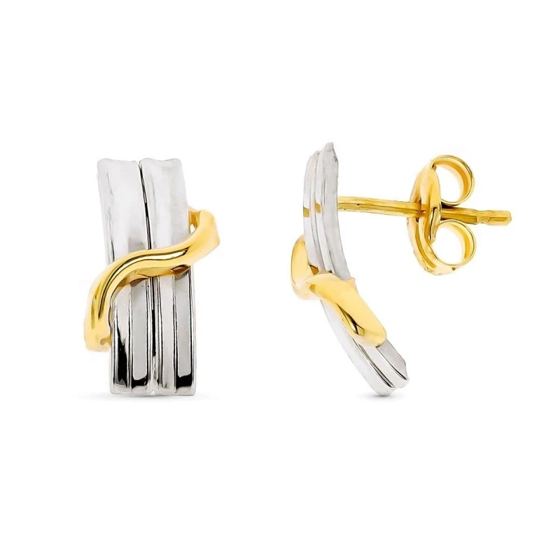 Pendientes en Oro Bicolor de 9k con dos bandas lisas de 12 mm. y una