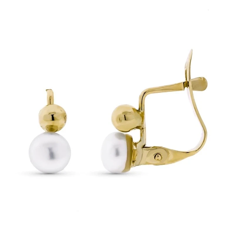 Pendientes Oro 9k para Primera Comunión con bola lisa de 3 mm. y perl