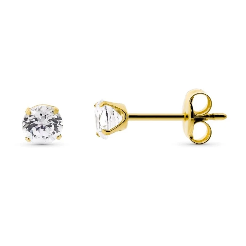 Pendientes Oro 9k de 4 mm. con circonita y cuatro garras