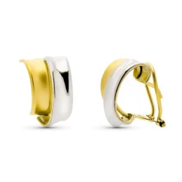 Pendientes en Oro Bicolor 9k con dos bandas lisas  14 mm. combinadas