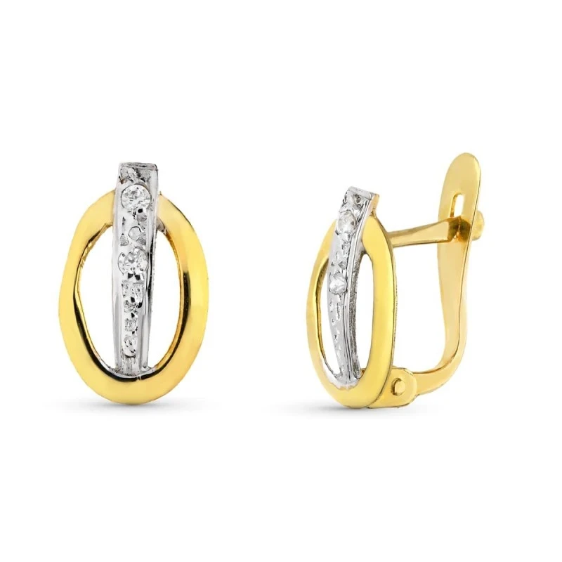 Pendientes Oro Bicolor de 9k con forma ovalada de 10 mm. y barra vert