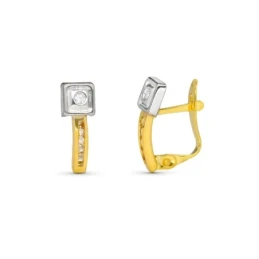 Pendientes en Oro Bicolor de 9k con 13 mm. banda vertical con detalle