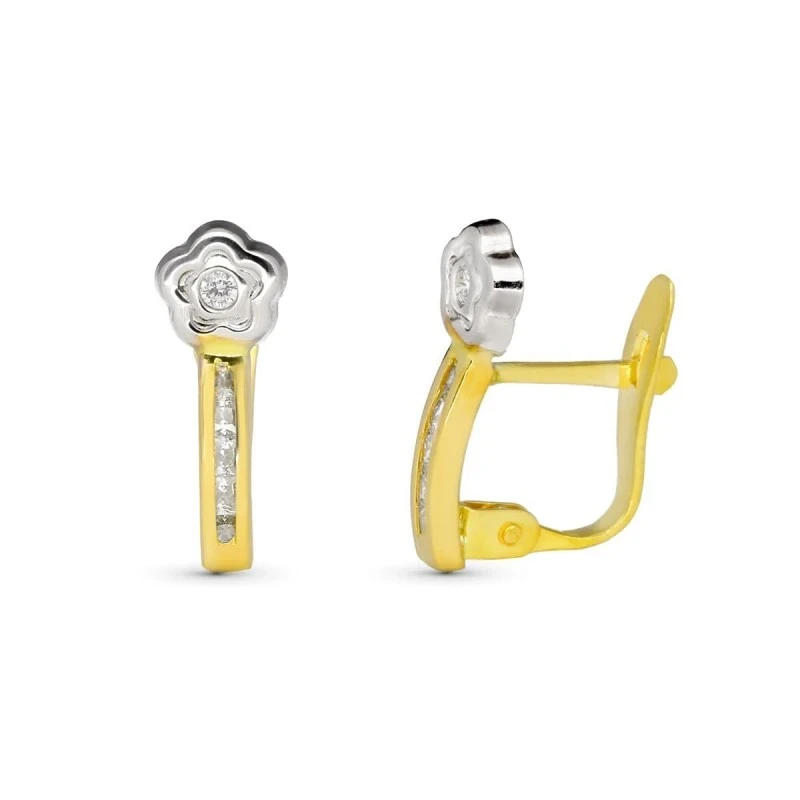 Pendientes en Oro Bicolor de 9k con 13 mm. banda vertical con detalle