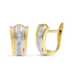 Pendientes Oro Bicolor de 9k con 12 mm. bandas lisas con circonitas e