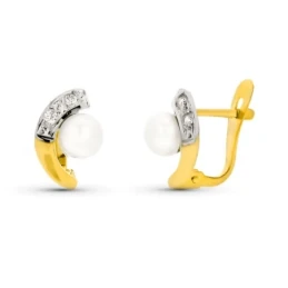 Pendientes Oro Bicolor de 9k con 10 mm. barra arqueada con perla no n
